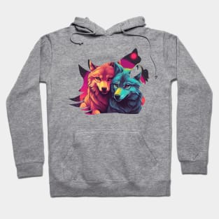 HOWLING LOVE WOLVES SNUGGLING RETROWAVE WOLVE SILHOUETTE Hoodie